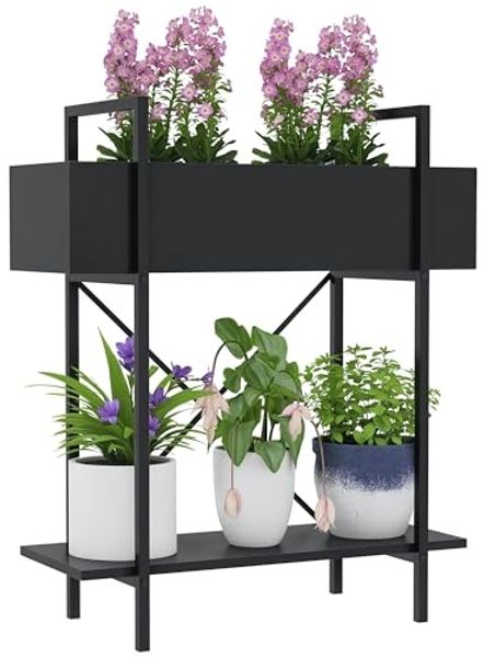 Outsunny Pflanzentreppe für Innen Außen, aus Metall, mehrstöckig, 70 cm hoch (2-Etagen Pflanzenständer, 1 St, Blumenständer), für Wohnzimmer, Garten Balkon Deko, Schwarz