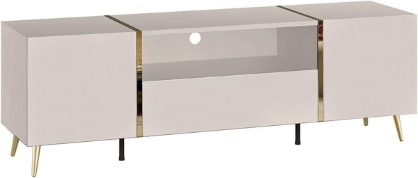 Vente-unique - TV-Möbel mit 2 Türen, 1 Schublade & 1 Ablage - Beige & Goldfarben - MARZIALO