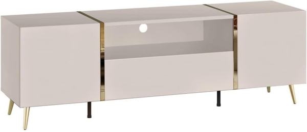 Vente-unique - TV-Möbel mit 2 Türen, 1 Schublade & 1 Ablage - Beige & Goldfarben - MARZIALO