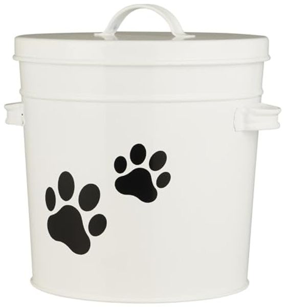 Eimer mit Deckel 5L Futtereimer Hund Katze Weiß Pfotenmotiv Ib Laursen 04898-11
