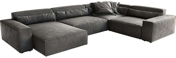 Wohnlandschaft Sirpio XL 360x260 cm Lederimitat Vintage Anthrazit Recamiere variabel