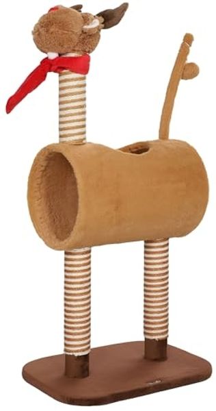 PawHut Kratzbaum mit Höhle, Spielball, Jutestämme, 98 cm hoch, für mittelgroße Katzen, Braun