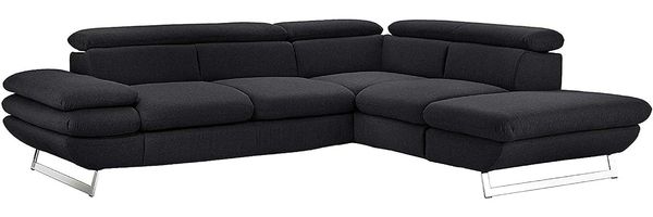 Mivano Ecksofa Prestige, Moderne Couch in L-Form mit Ottomane, Kopfteile und Armteil verstellbar, 265 x 74 x 223, Strukturstoff, schwarz