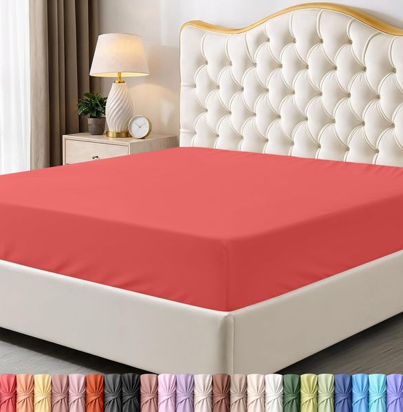 Utopia Bedding Queensize-Spannbettlaken, Tiefe Taschen, weiche Mikrofaser, schrumpft und lichtbeständig, pflegeleicht, nur 1 Spannbetttuch (Koralle)