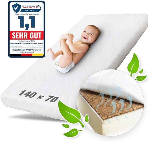 Ehrenkind® Babymatratze Kokos | Baby Matratze 70x140 | Kindermatratze 70x140 mit hochwertigem Schaum, Kokosplatte und Hygienebezug