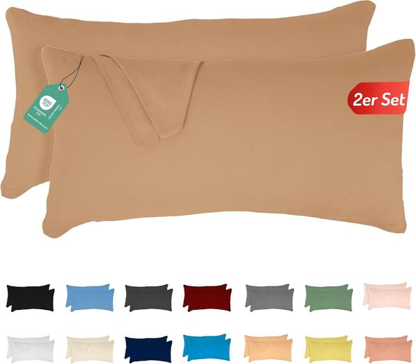Livessa 2er Set Kissenbezug 40x80 cm -Verdeckter Reißverschluss an der Langen Seite, Kopfkissenbezug aus%100 Baumwolle Jersey Stoff, Ultra weich und atmungsaktiv, Oeko-Tex Zertifiziert