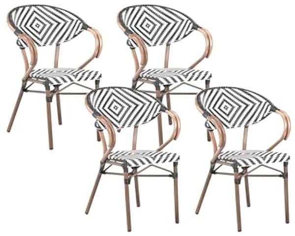 Gartenstuhl 4er Set CASPRI Polyrattan Schwarz Weiß