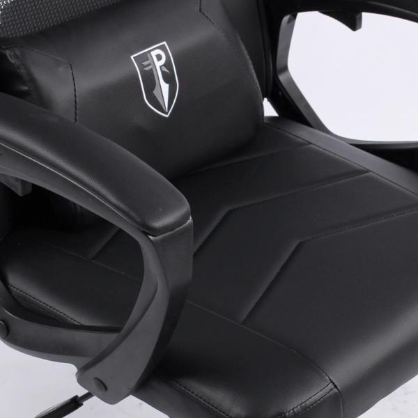 Gaming Stuhl im modernen Racing-Design mit einklappbarer Fußstütze - Gaming Chair mit flexiblen Armlehnen - ergonomischer Gaming Schreibtischstuhl mit extra Stützkissen Schwarz Bild 9