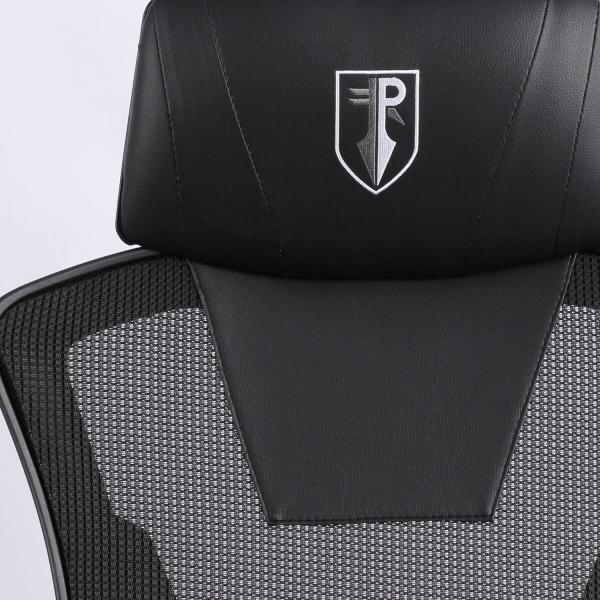 Gaming Stuhl im modernen Racing-Design mit einklappbarer Fußstütze - Gaming Chair mit flexiblen Armlehnen - ergonomischer Gaming Schreibtischstuhl mit extra Stützkissen Schwarz Bild 8
