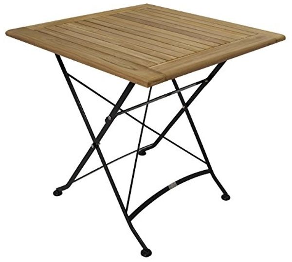 Klapptisch JAKARTA 75x75 cm, Flachstahl schwarz + Teakholz