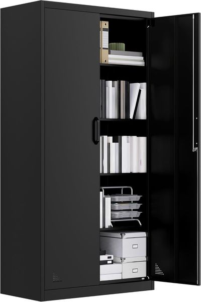 YITAHOME Aktenschrank, Abschließbar Metallschrank mit 4 Verstellbaren Regalen, Büroschrank, Stahl-Aufbewahrungsschrank, Metallschrank, Garage, Büro, Abstellraum, 180 x 90 x 45 cm, Schwarz