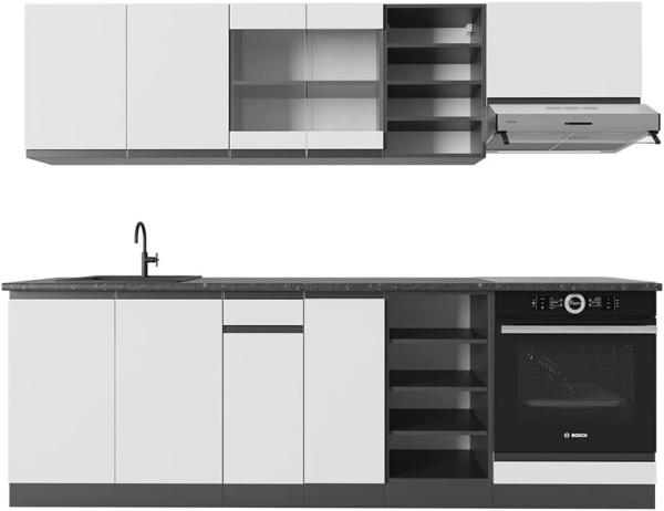 Küchenzeile R-Line Weiß/Anthrazit 240 cm J-Shape Vicco