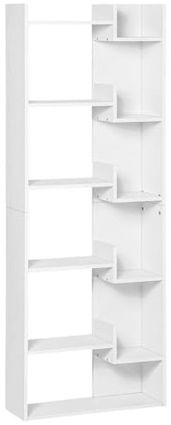 HOMCOM Bücherregal, Aufbewahrungsregal mit 6 Ebenen, hohes Bücherregal, modernes , unregelmäßiges Design, für Wohnzimmer, Schlafzimmer, Büro, 60 x 21 x 162,5 cm, weiß