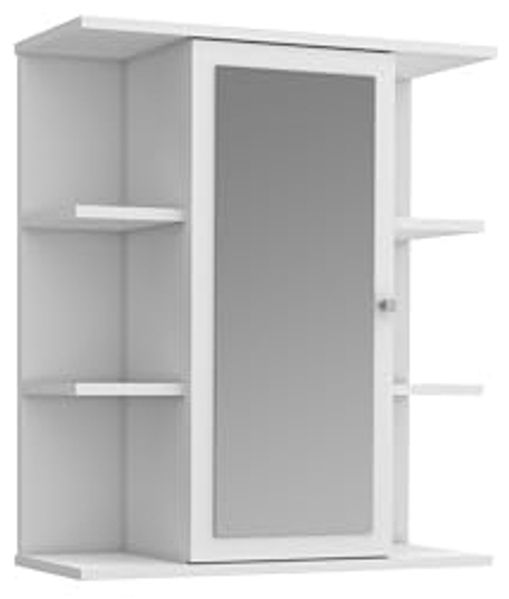 Forte IPSARION Spiegelschrank Bad L/R 60, moderner Badschrank mit 1 Tür, Holzwerkstoff, Weiß, 60 cm breit x 68,7 cm hoch x 25,8 cm tief