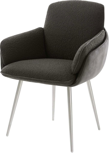 Esszimmerstuhl Luan-Flex mit Armlehnen Materialmix Schwarz 4-Fuß konisch Edelstahl