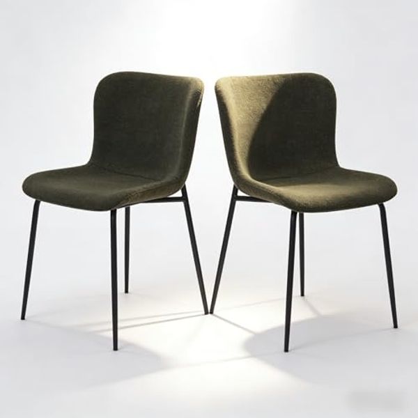2er Set Esszimmerstühle mit Metallgestell, pulverbeschichtetes Stahlrohr in Schwarz, Stoffbezug mit Schaumpolsterung, in 3 Farben: Beige/Khaki/Dunkelgrün, kompakte Maße 55 x 48 x 80 cm