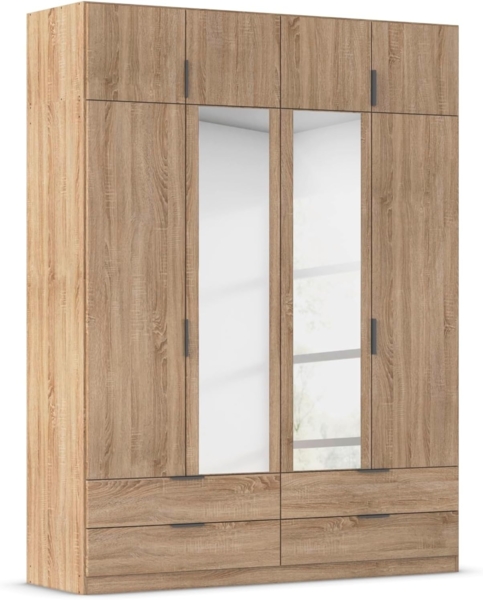 Rauch Möbel Lagoa, Kleiderschrank, Garderobe für Schlafzimmer, Kinderzimmer, Jugendzimmer 8-türig,mit Spiegel, 4 Schubladen, mit Zubehör Premium, Farbe Eiche Sonoma, Holz, Breite 181