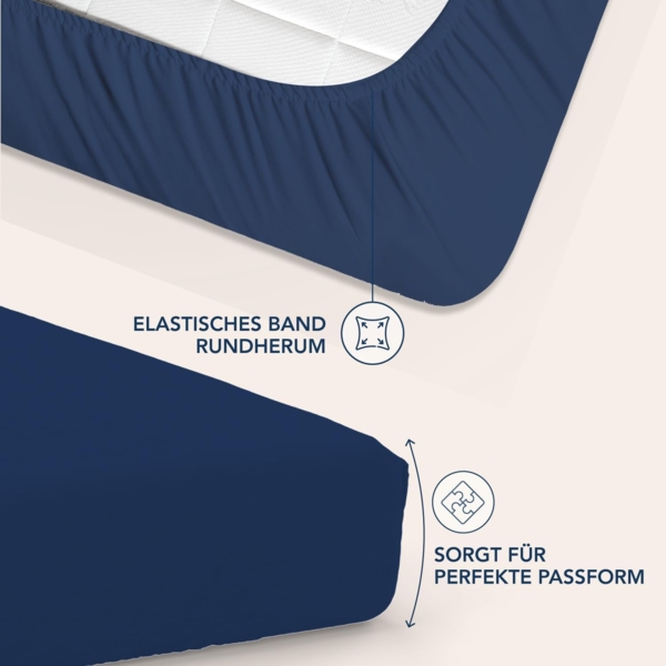 Dreamzie Spannbetttlaken 200x200 cm - 35 cm Tiefe Tasche - 100% Mikrofaser Bettlaken - Dunkelblau, Schadstoffgeprüft(Oeko TEX), Bettlaken mit Gummizug Bild 3