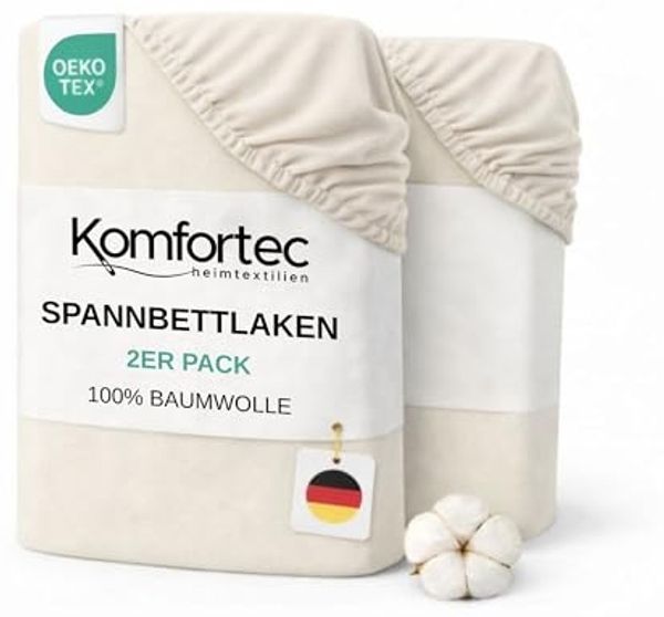 Komfortec 2er Pack Jersey Spannbettlaken 200x200 cm, 100% Baumwolle, Doppelpack Spannbettuch