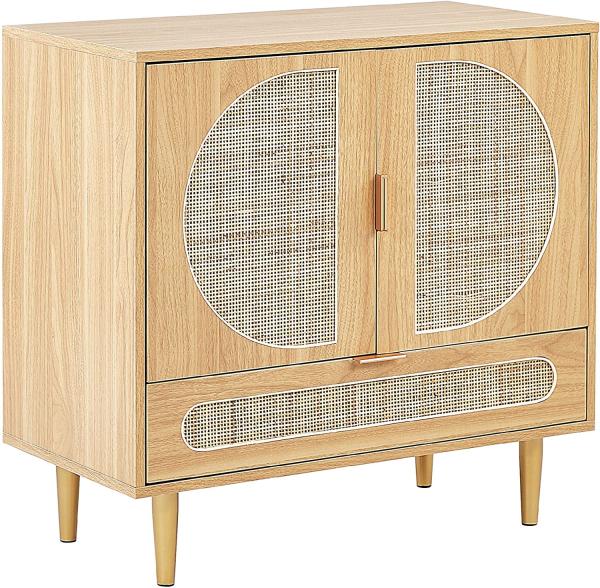 Sideboard heller Holzfarbton 2 Rattan-Türen 1 Schublade POTOSI