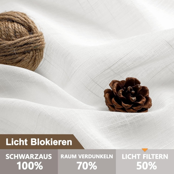 CUCRAF Leinenoptik Voile Vorhänge mit Ösen Gardine für Schlafzimmer Wohnzimmer,Off White H214 x B132,2er Set Bild 2