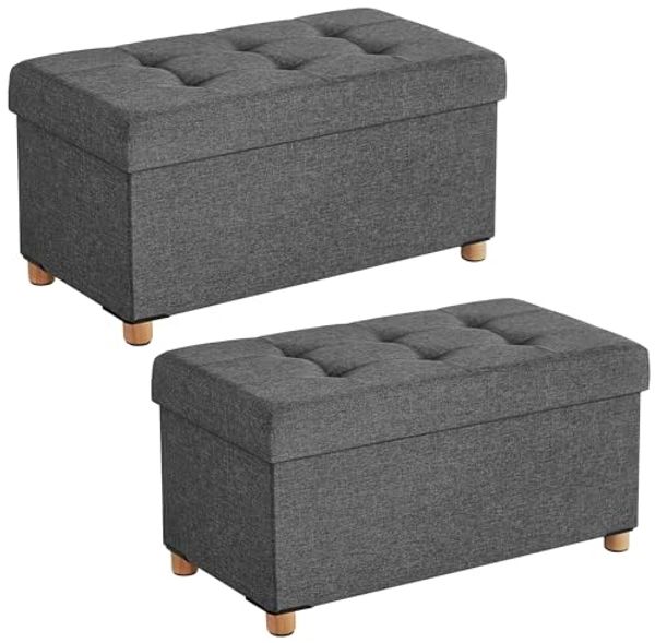 Songmics 'LSF16GYZ' Sitztruhe mit Stauraum und Deckel, Leinenimitat / MDF dunkelgrau, 76 x 38 x 40 cm