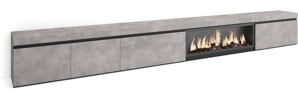 Skraut Home | TV-Schrank, Lowboard | für Wohnzimmer und Esszimmer | 368 x 45 x 35 | Elektrokamin XXL | Moderner Stil | Zement