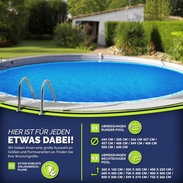 tillvex® Premium Pool Solarabdeckplane 400 µm Rund Ø 400 cm | Solarfolie Wärmeplane zuschneidbar | Solarplane Solarabdeckung | Poolheizung Poolsolarplane für Wassererwärmung Bild 6