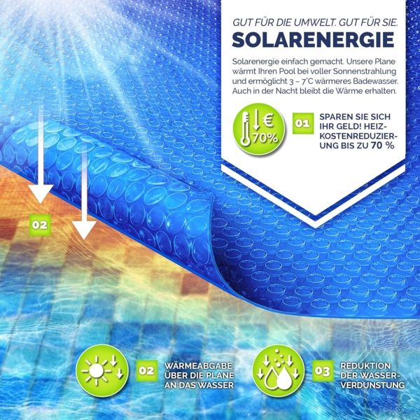 tillvex® Premium Pool Solarabdeckplane 400 µm Rund Ø 400 cm | Solarfolie Wärmeplane zuschneidbar | Solarplane Solarabdeckung | Poolheizung Poolsolarplane für Wassererwärmung Bild 7