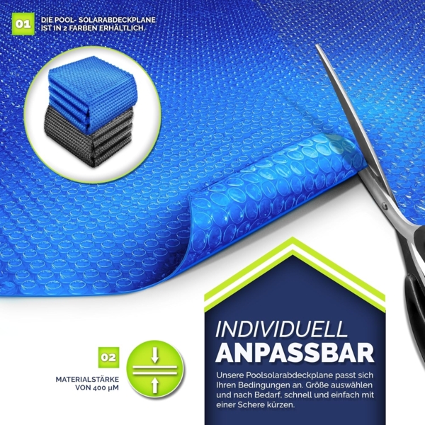 tillvex® Premium Pool Solarabdeckplane 400 µm Rund Ø 400 cm | Solarfolie Wärmeplane zuschneidbar | Solarplane Solarabdeckung | Poolheizung Poolsolarplane für Wassererwärmung Bild 2