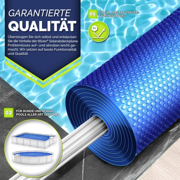 tillvex® Premium Pool Solarabdeckplane 400 µm Rund Ø 400 cm | Solarfolie Wärmeplane zuschneidbar | Solarplane Solarabdeckung | Poolheizung Poolsolarplane für Wassererwärmung Bild 3