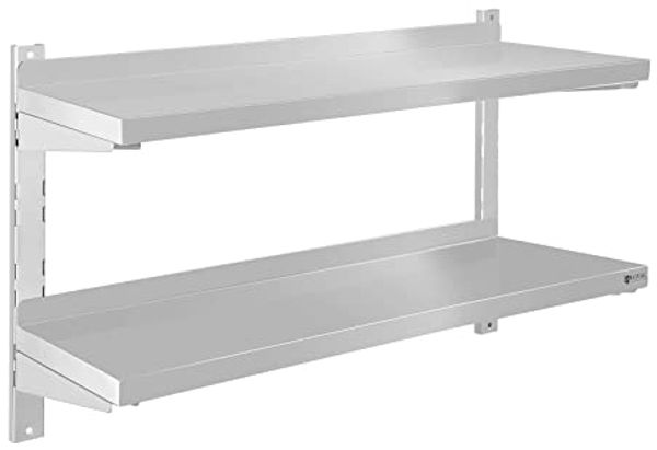 Royal Catering Hängeregal 80 x 30 cm Wandregal Gastro doppeltes Wandbord Edelstahl Regal
