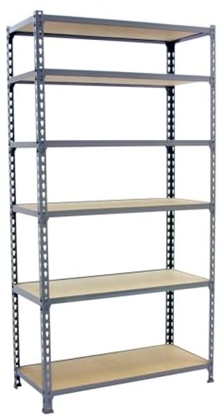 Simonrack Schwerlastregal, Lagerregal, 250 x 120 x 30 cm, Metallregal, Kellerregal, Biegestelle 200 kg, 6 Holzfachböden, Grau/Holz - Maderclick
