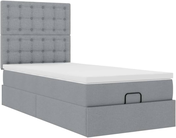 Ottoman-Bett mit Matratze Hellgrau 90x200 cm Stoff 3313292