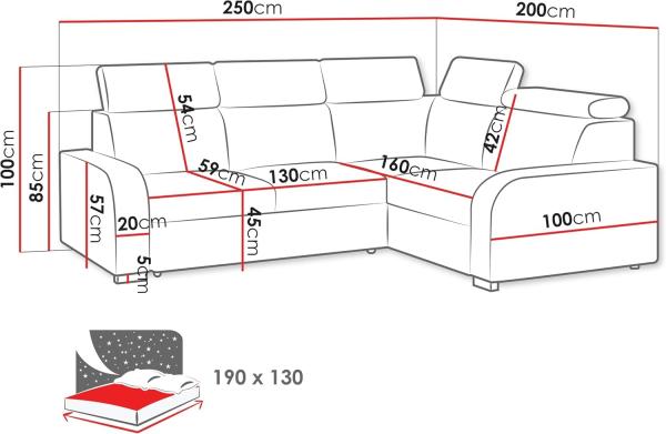 Ecksofa Apollo 2rR1 80 mit Schlaffunktion, L-Form, Einstellbare Kopfstützen (Farbe: Crown 15) Bild 3