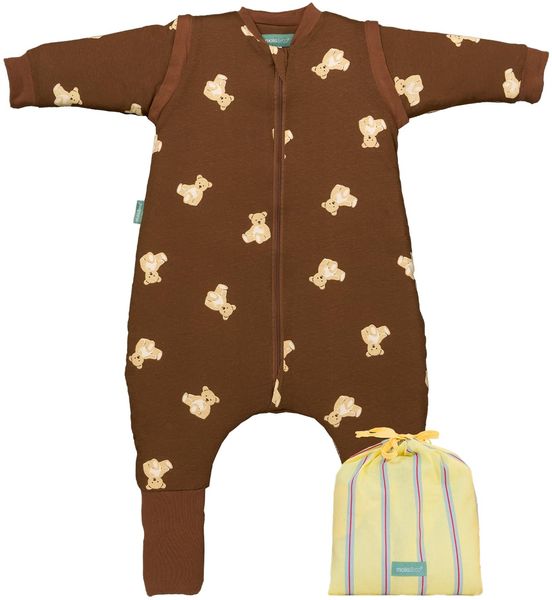 molis&co - Baby Schlafsack mit Füßen, abnehmbare Ärmel und Socken - Babyschlafsack 1 tog - Leicht gepolstert - 100% Baumwolle (Oeko-TEX 100), Premium Qualität - Teddy Mocca (70 cm)