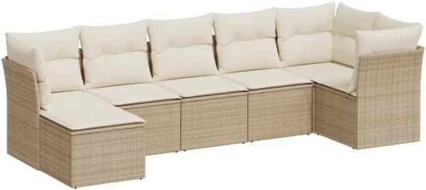 vidaXL 7-tlg. Garten-Sofagarnitur mit Kissen Beige Poly Rattan 3249807