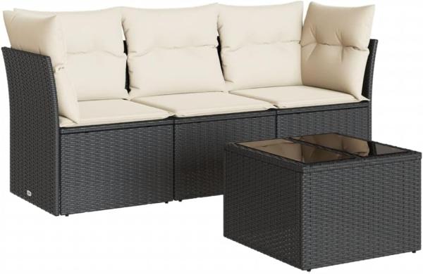 vidaXL 4-tlg. Garten-Sofagarnitur mit Kissen Schwarz Poly Rattan 3249055