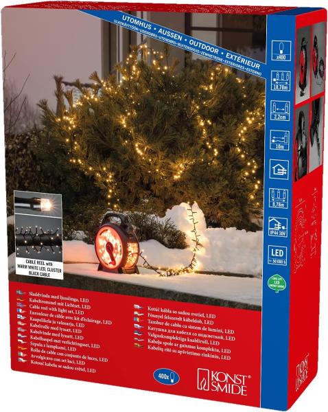 KONSTSMIDE No. 3844-100 LED Outdoor Micro Compactlights Lichterkette Kabelaufroller warmweiß 400