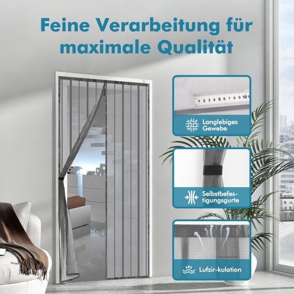Sekey 110x210 cm Magnet Fliegengitter Tür Vorhang für Holz, Eisen, Aluminium Türen und Balkon. Einfache Installation, Grau Bild 3