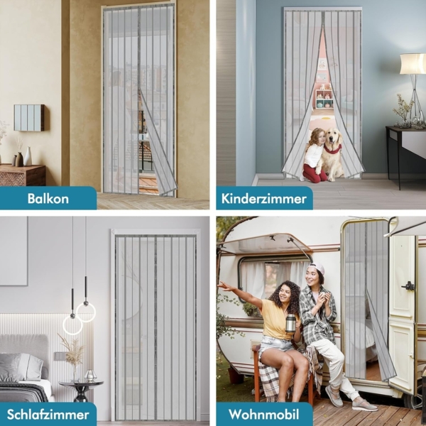 Sekey 110x210 cm Magnet Fliegengitter Tür Vorhang für Holz, Eisen, Aluminium Türen und Balkon. Einfache Installation, Grau Bild 8