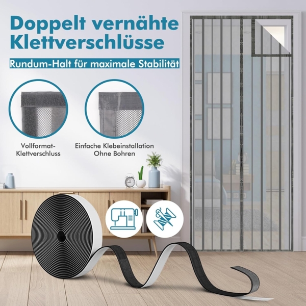 Sekey 110x210 cm Magnet Fliegengitter Tür Vorhang für Holz, Eisen, Aluminium Türen und Balkon. Einfache Installation, Grau Bild 4