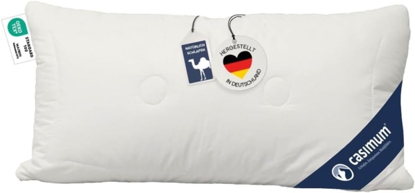 casimum 3-Kammer-Kopfkissen LUXUS Kissen 100% Kamelhaar (Außen), Füllung: reiner, feinster Kamelhaar Flaum (superentgrannt), Bezug: Weiß, Seitenschläfer, Rückenschläfer, extrem leicht bei hoher Stützkraft, 40x80 cm