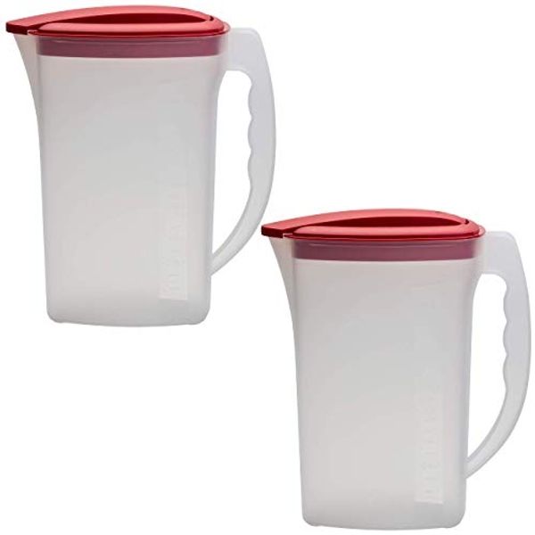 Engelland Wasserkrug Getränkekkrug mit Füllskala und abnehmbarem Deckel, (Vorteils-Set, 2-tlg, 2 Liter Fassungsvermögen je Krug), BPA-frei, frostbeständig, spülmaschinengeeignet, Kühlschrankkrug