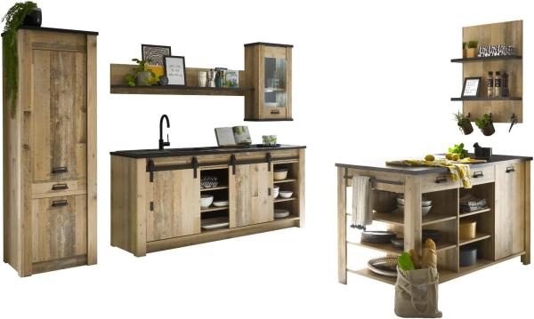 Küche mit Kochinsel Stove in Used Wood hell Set 6-tlg. Bild 2