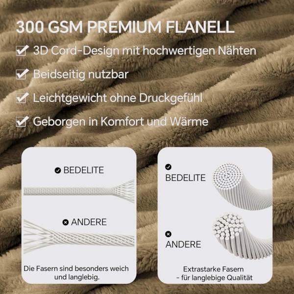 BEDELITE Kuscheldecke Flauschig Decke Klein - weiche Flanell Decken Braun 125x150 für Sofa, Deko Streifen Cord Fleecedecke als Sofaüberwurf für Wohnzimmer, Throw Blanket Wide Use Bild 4
