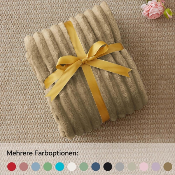 BEDELITE Kuscheldecke Flauschig Decke Klein - weiche Flanell Decken Braun 125x150 für Sofa, Deko Streifen Cord Fleecedecke als Sofaüberwurf für Wohnzimmer, Throw Blanket Wide Use Bild 6
