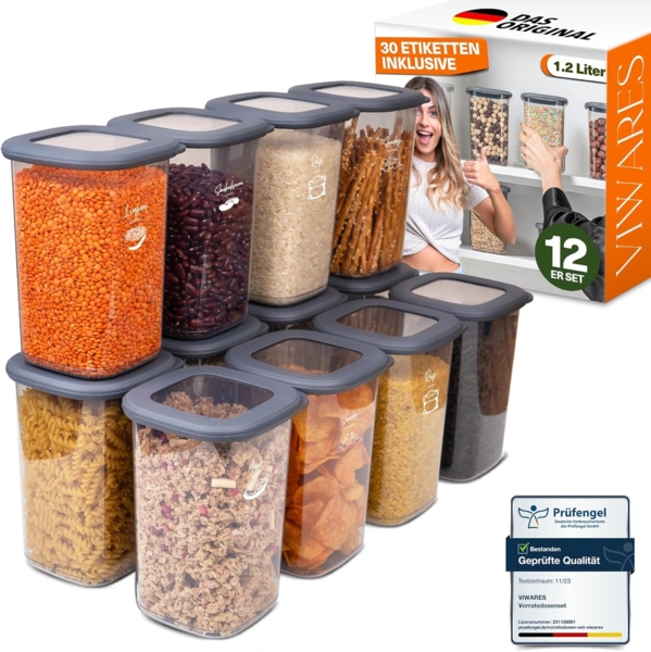 Viwares Vorratsdosen mit Deckel Luftdicht, 12er Vorratsbehälter Set BPA-Frei, Vorratsdose zur Müsli Mehl Aufbewahrung Küche, Praktische Organizer Küche, Frischhaltedosen für Lebensmittelaufbewahrung