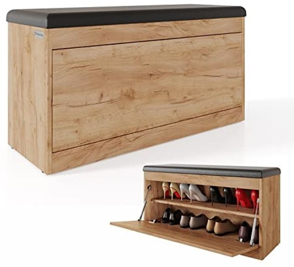 Platan Room Schuhschrank mit Sitzkissen, Schuhkommode, Schuhbank 100 cm breit