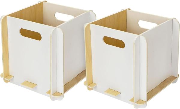 HMF Aufbewahrungsbox 3740 aus Holz zum Zusammenstecken, 2er Set, passend für Bücherregale, 25 x 25 x 25 cm, Weiß